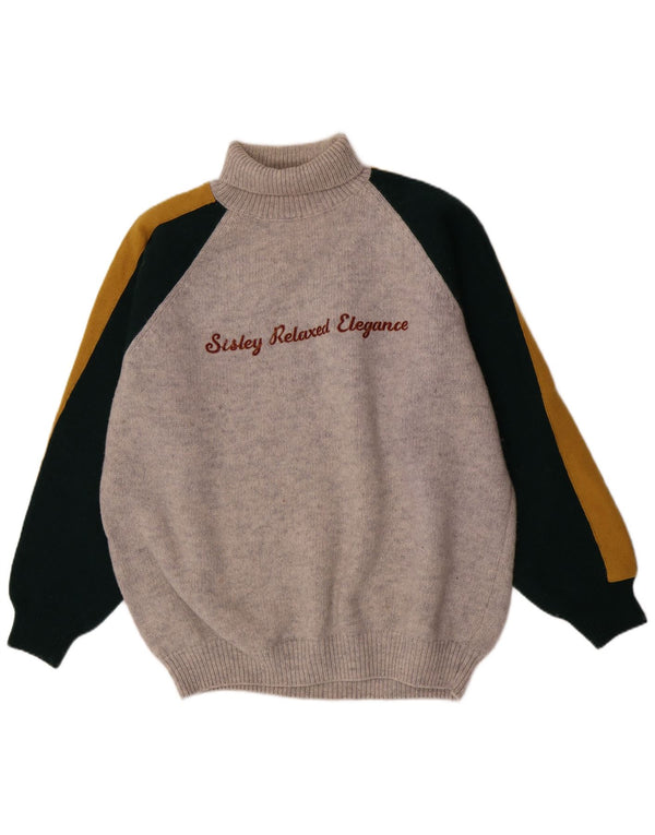 Suéter masculino Sisley com gola redonda e gola redonda XL cinza colorblock lã