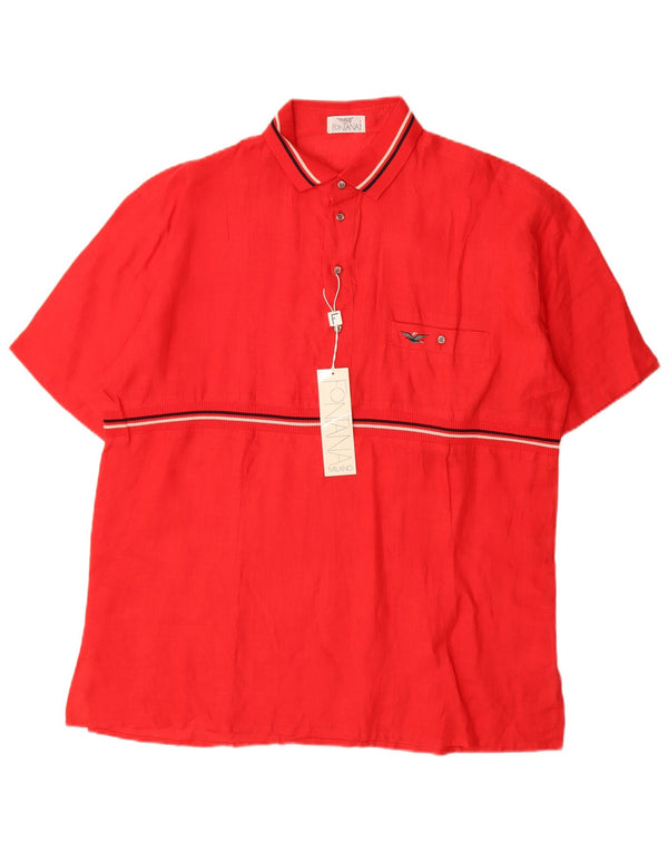Pulôver masculino vintage de manga curta XL linho listrado vermelho