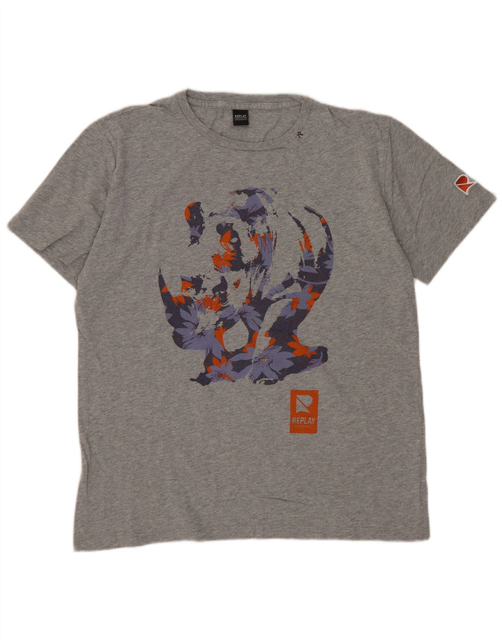 Camiseta feminina REPLAY com estampa gráfica UK 16 grande cinza