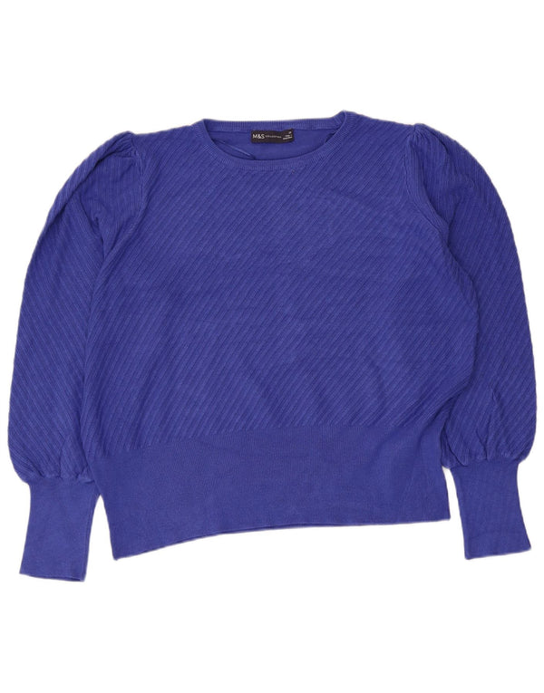 Suéter feminino Marks & Spencer com gola redonda e gola redonda UK 20 2XL azul viscose