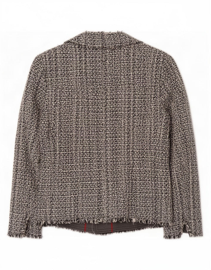 Jaqueta blazer feminina Benetton Reino Unido 14 grande algodão manchado cinza