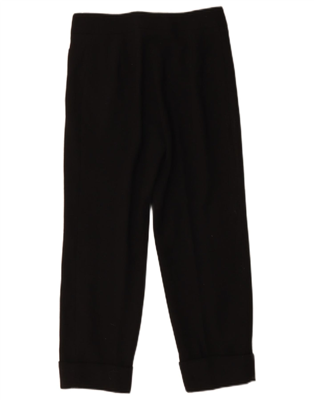 Calças recortadas femininas vintage W26 L23 lã preta