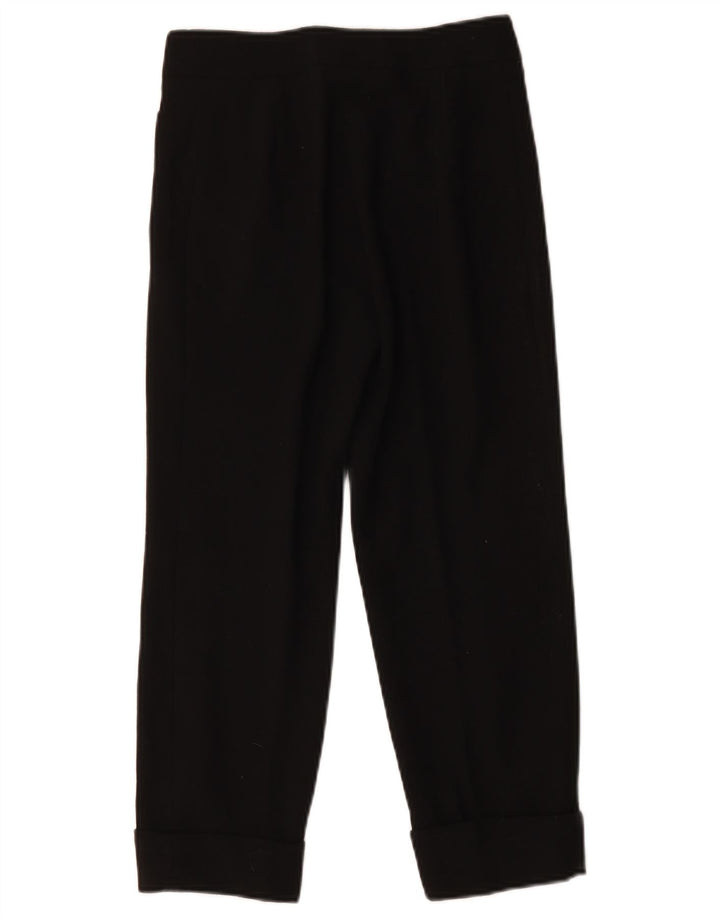Calças recortadas femininas vintage W26 L23 lã preta