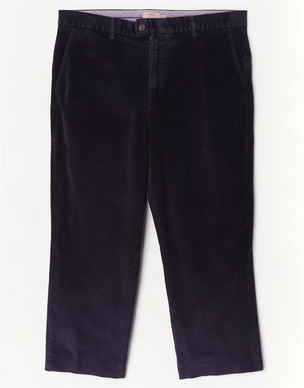 Calça masculina de veludo cotelê Marks & Spencer W42 L25 algodão azul marinho