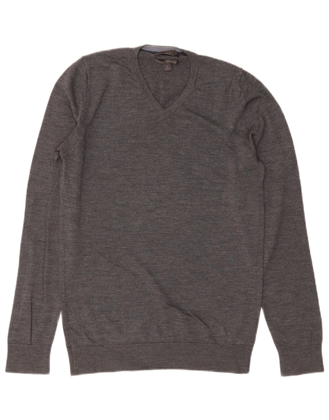 MARKS & SPENCER Suéter masculino com decote em V, pequeno, lã merino cinza