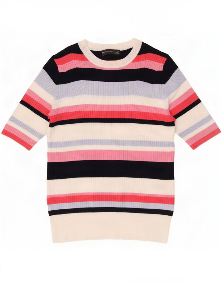 Camiseta feminina Marks & Spencer UK 14 média listrada multicolorida