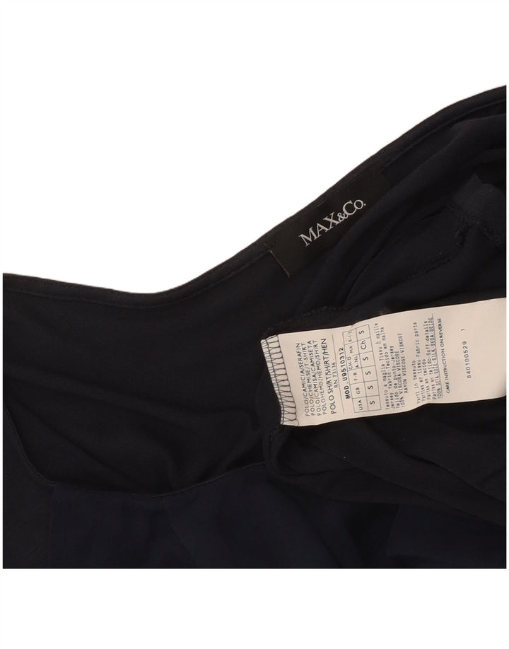 Blusa feminina Max & Co. Reino Unido 8 pequena viscose azul marinho