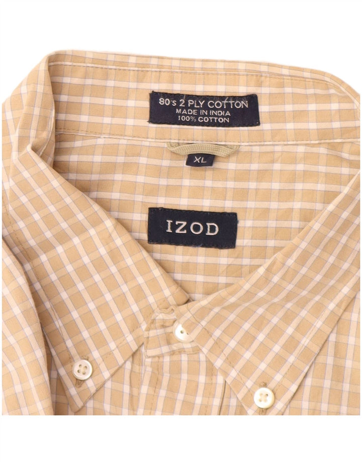 Camisa masculina Izod XL bege algodão guingão