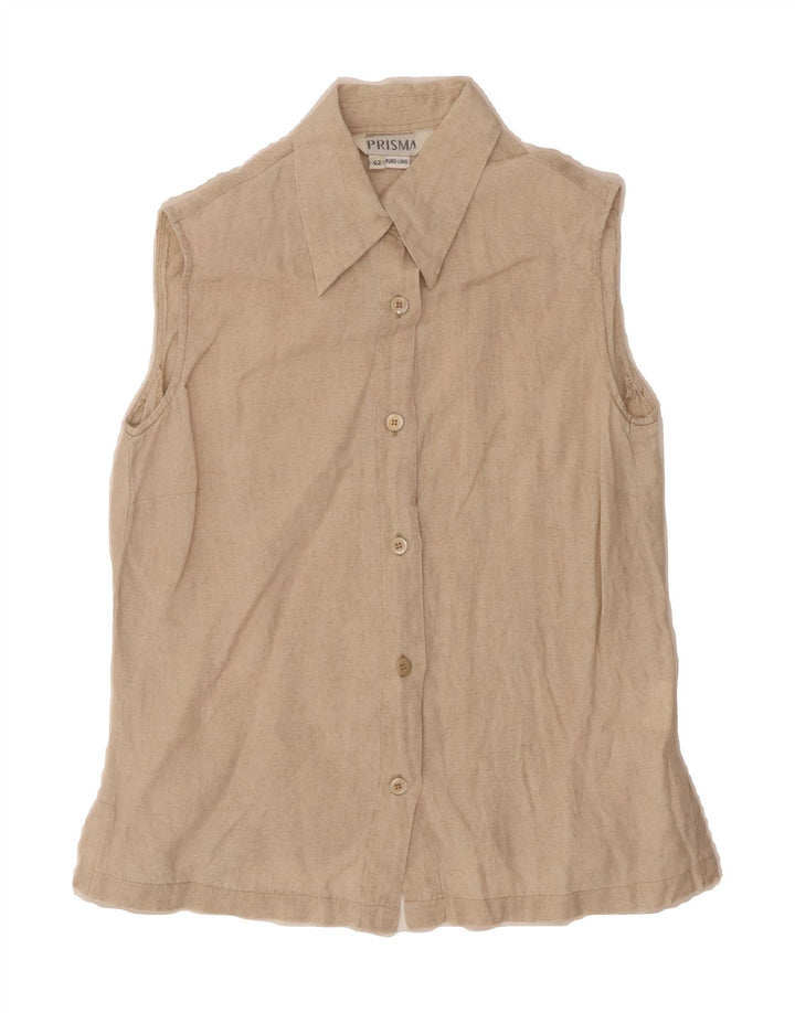 PRISMA Womens Sleeveless Shirt Blouse IT 42 Medium Beige Linen Vintage Prisma and Second-Hand Prisma from Messina Hembry 