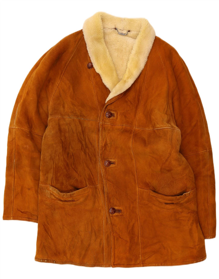 Sobretudo masculino Mabrun Shearling UK 40 grande bege shearling