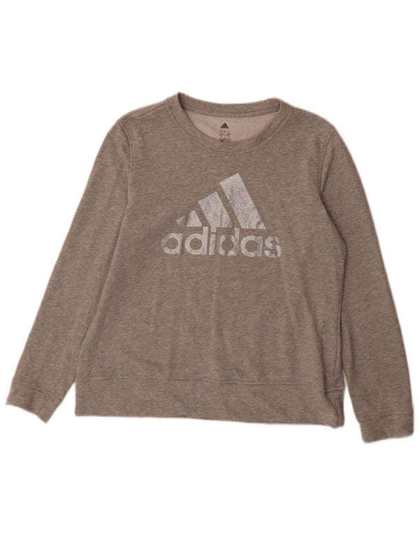 Adidas feminino gráfico moletom jumper reino unido 16/18 grande cinza algodão