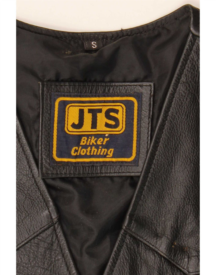 Colete masculino JTS de couro para motociclista pequeno preto
