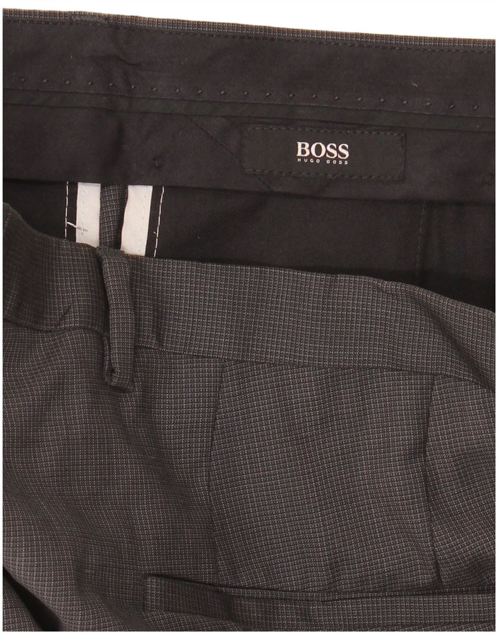 Calça masculina Hugo Boss Straight Suit IT 48 Médio W34 L30 Cinza Gingham