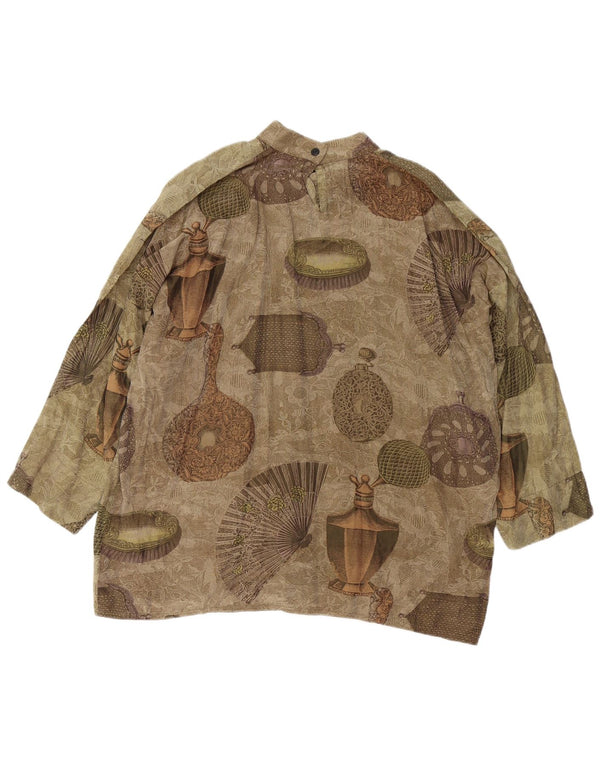 Blusa feminina vintage com padrão abstrato UK 10 pequena verde retrô