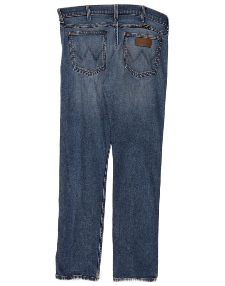 Wrangler Mens Straight Jeans W33 L32 Azul Algodão