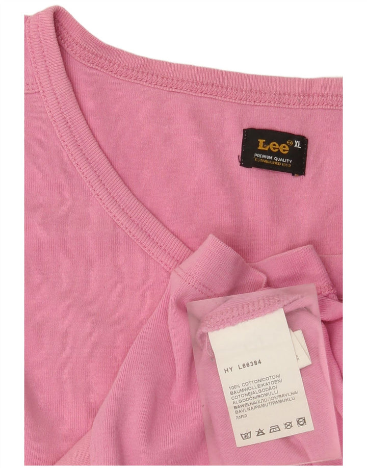 Top feminino Lee manga comprida UK 18 XL algodão rosa