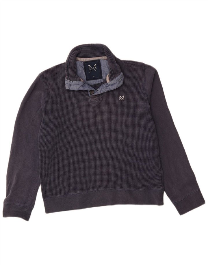 Moletom masculino com gola redonda e botão da Crew Clothing, algodão azul marinho médio