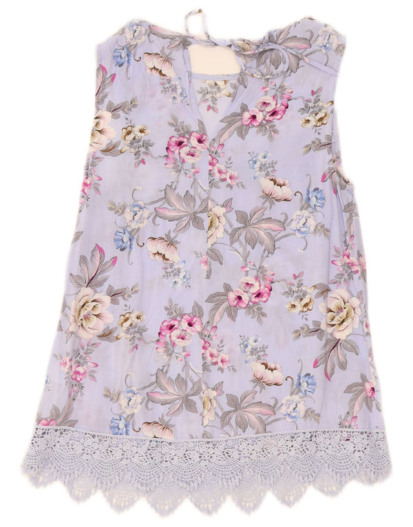 Blusa feminina sem mangas Oasis UK 8 pequena viscose floral roxa