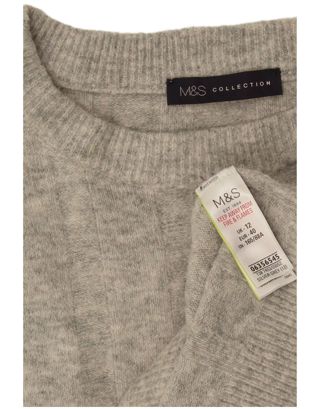 Suéter feminino Marks & Spencer com gola redonda Reino Unido 12 cinza médio manchado
