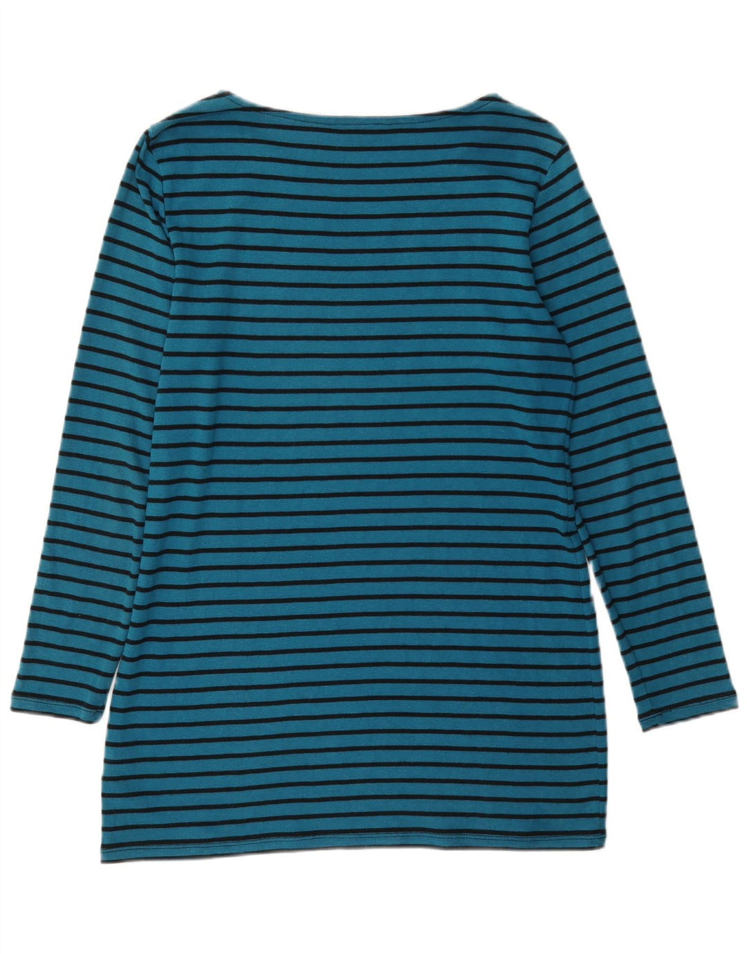 Top feminino Marks & Spencer manga comprida UK 12 algodão listrado azul médio