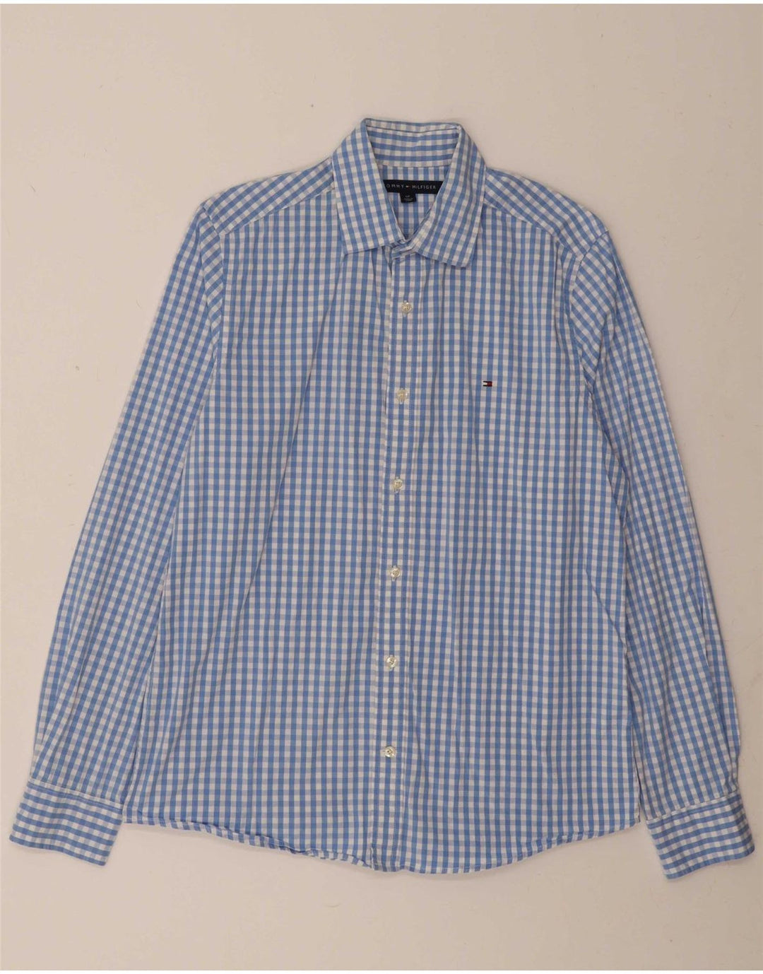 Camisa masculina TOMMY HILFIGER pequena algodão guingão azul