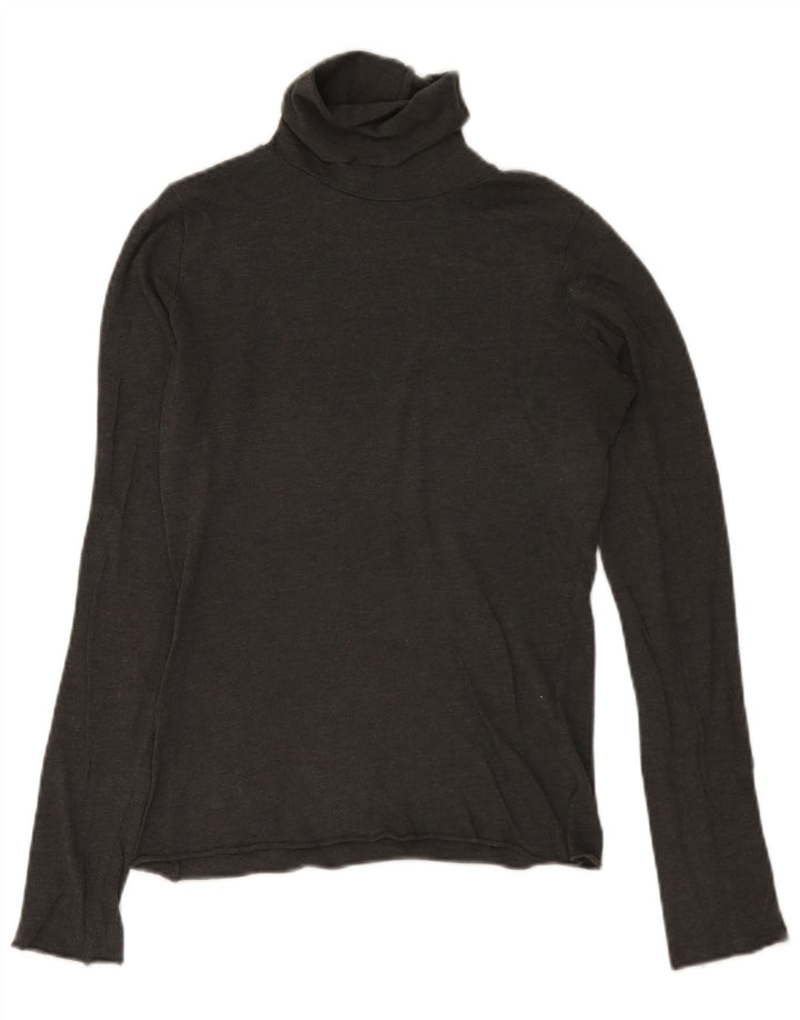 Zara Top feminino com gola redonda e manga comprida UK 12 cinza médio