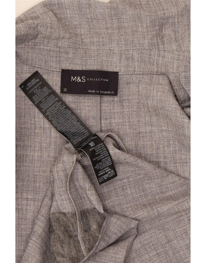 Jaqueta blazer feminina Marks & Spencer manga 3/4 aberta Reino Unido 12 cinza médio