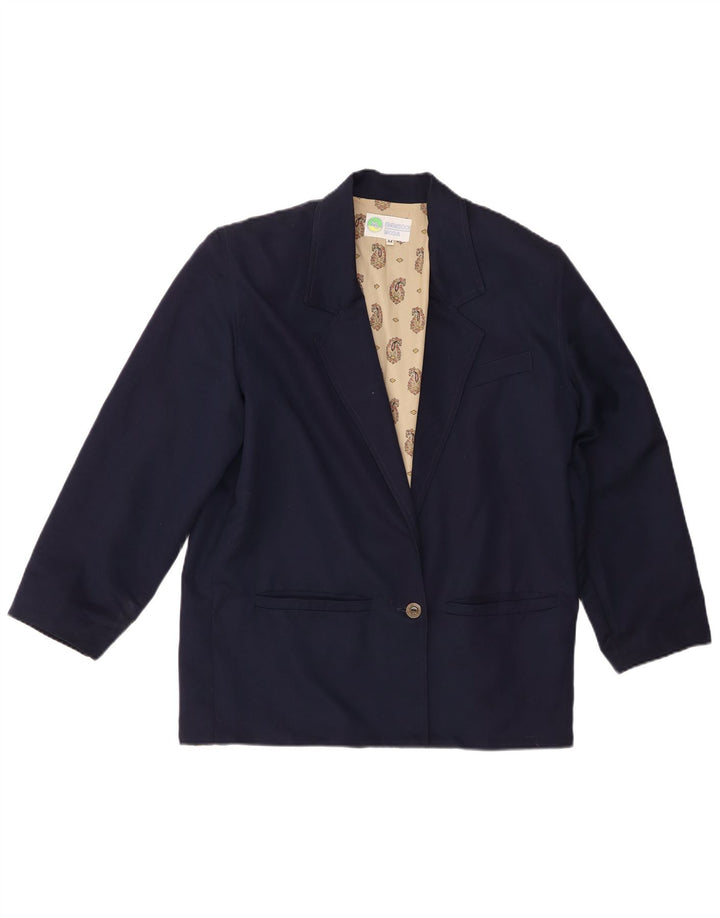 Jaqueta blazer feminina vintage de 1 botão Reino Unido 14 poliéster azul marinho médio