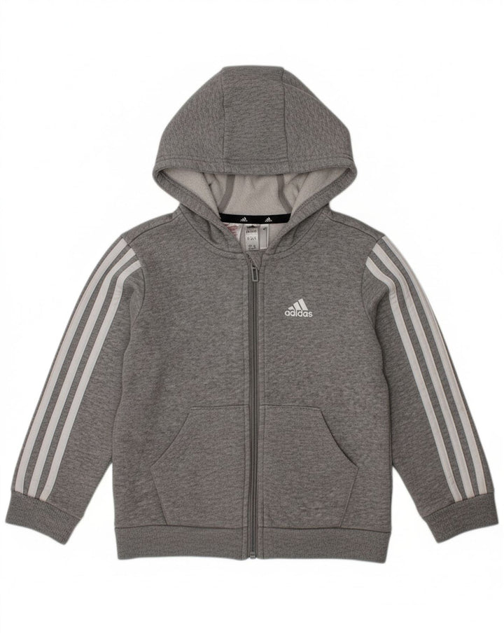 Suéter adidas masculino com capuz e zíper 5-6 anos algodão manchado cinza
