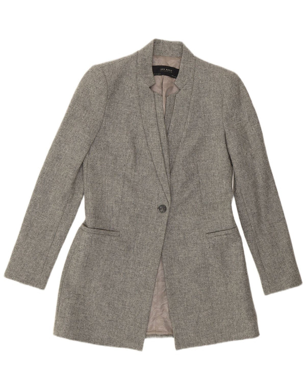 Jaqueta blazer feminina Zara Longline 1 botão Reino Unido 10 pequena lã manchada cinza