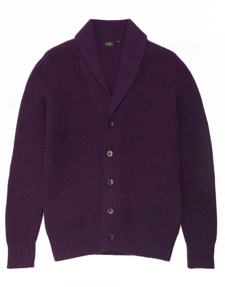 Suéter cardigã masculino Paul Smith de lã roxa média