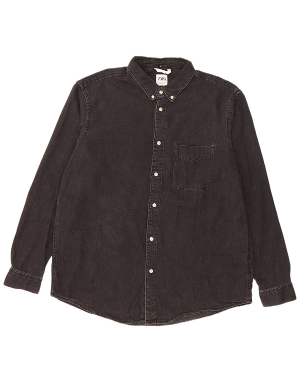 Camisa jeans masculina Zara XL algodão preto