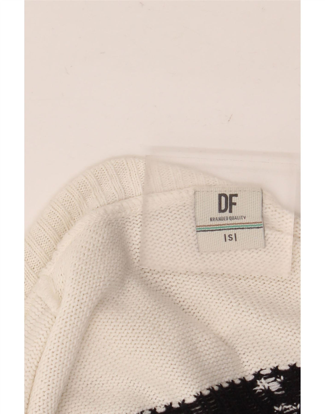 Suéter masculino vintage com gola redonda, pequeno, preto, Fair Isle