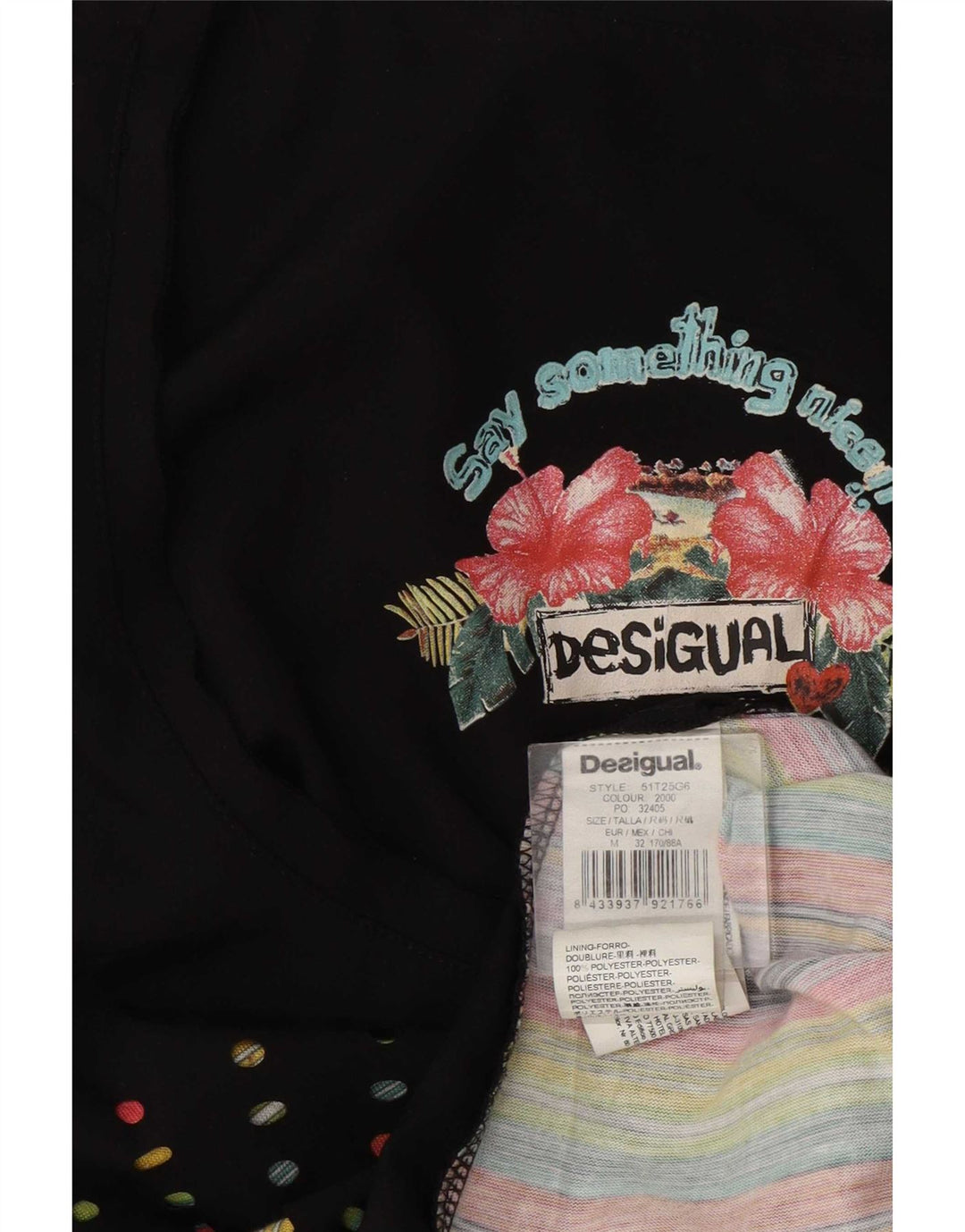 Desigual Womens Graphic Vest Top UK 12 Médio Preto Geométrico Poliéster
