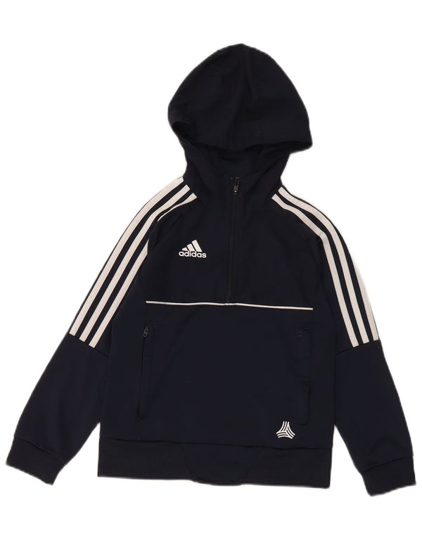Adidas meninos moletom com capuz com zíper e gola em bloco colorido azul marinho de 7 a 8 anos