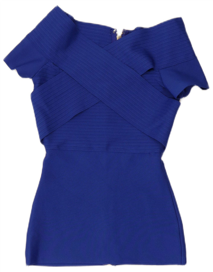 Blusa feminina Karen Millen sem ombro UK 4 XS azul poliéster