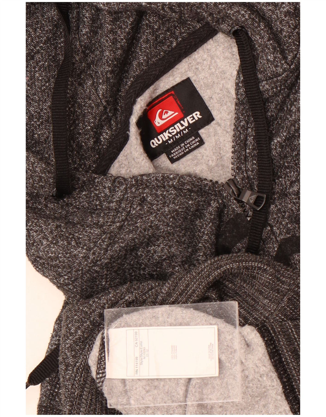 Suéter masculino Quiksilver com capuz e zíper gráfico cinza médio poliéster