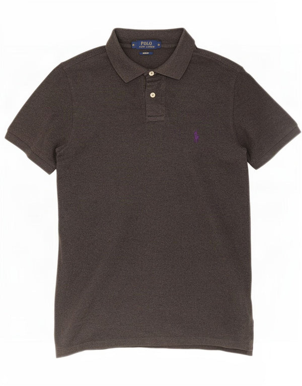 Camisa polo masculina Polo Ralph Lauren Slim Fit pequena de algodão cinza