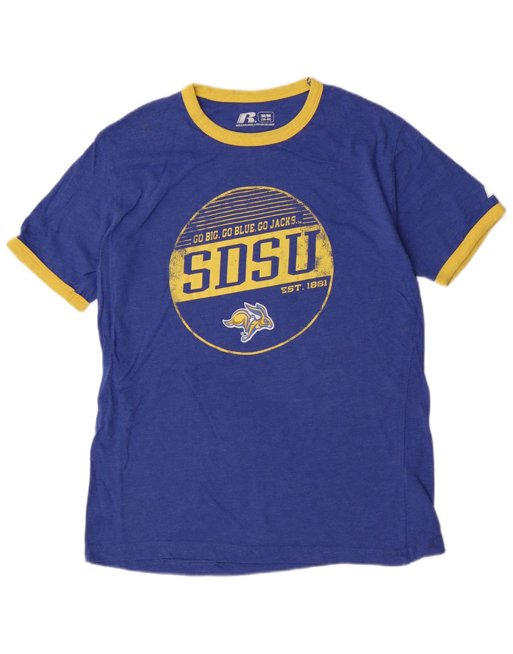 Russell Athletic Camiseta masculina gráfica Top médio algodão azul