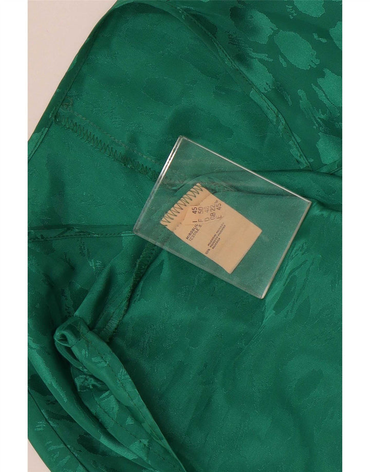Blusa feminina vintage top UK 22 2XL poliéster manchado verde