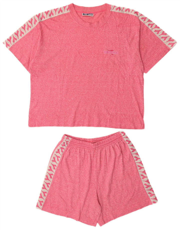 Conjunto feminino de 2 peças com estampa grande grande DIADORA Reino Unido 10 pequeno algodão vermelho