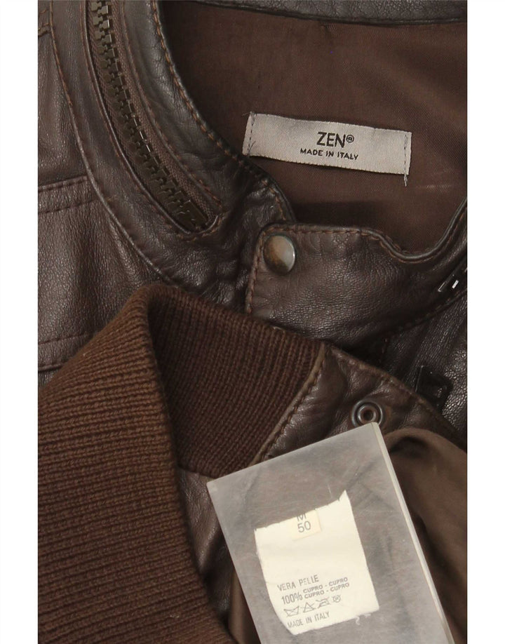 Jaqueta Zen Mens Bomber Couro Tamanho 50 Couro Marrom Médio