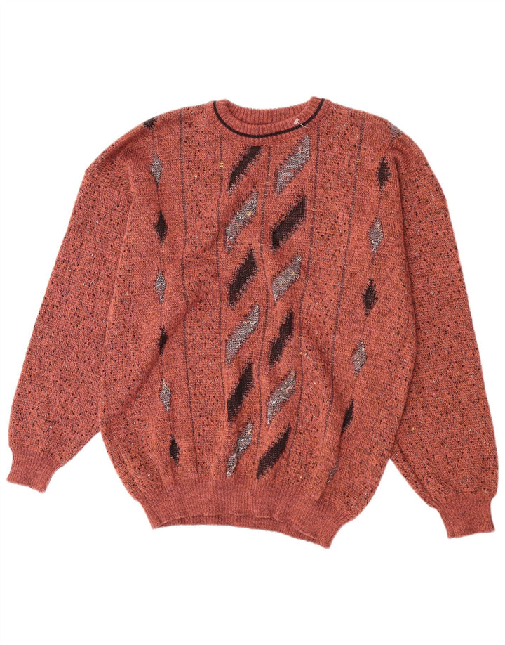 Suéter vintage masculino com gola redonda IT 50 lã geométrica marrom médio