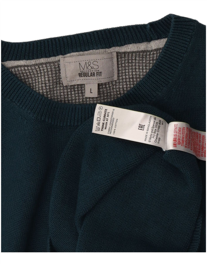 Suéter masculino Marks & Spencer com ajuste regular e gola redonda, grande algodão azul
