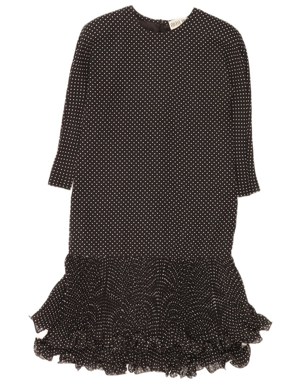 Vestido feminino vintage com manga 3/4 e cintura baixa Reino Unido 10 pequeno preto manchado