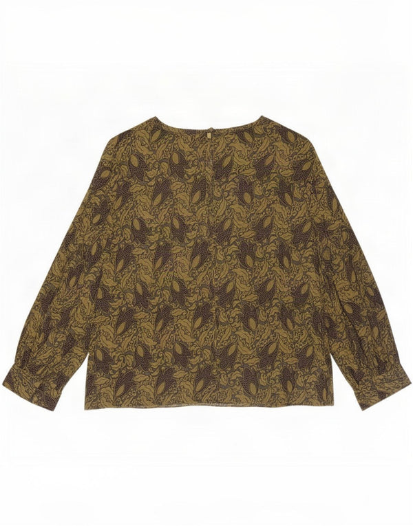 Top feminino Toast de manga comprida UK 12 viscose floral verde médio