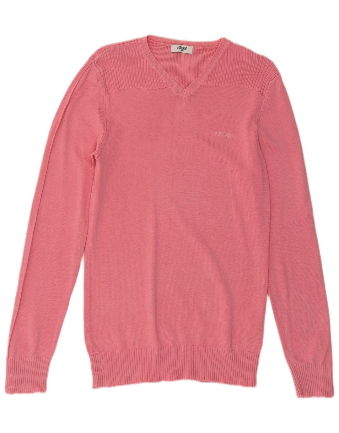 Suéter masculino MOSCHINO com decote em V pequeno algodão rosa