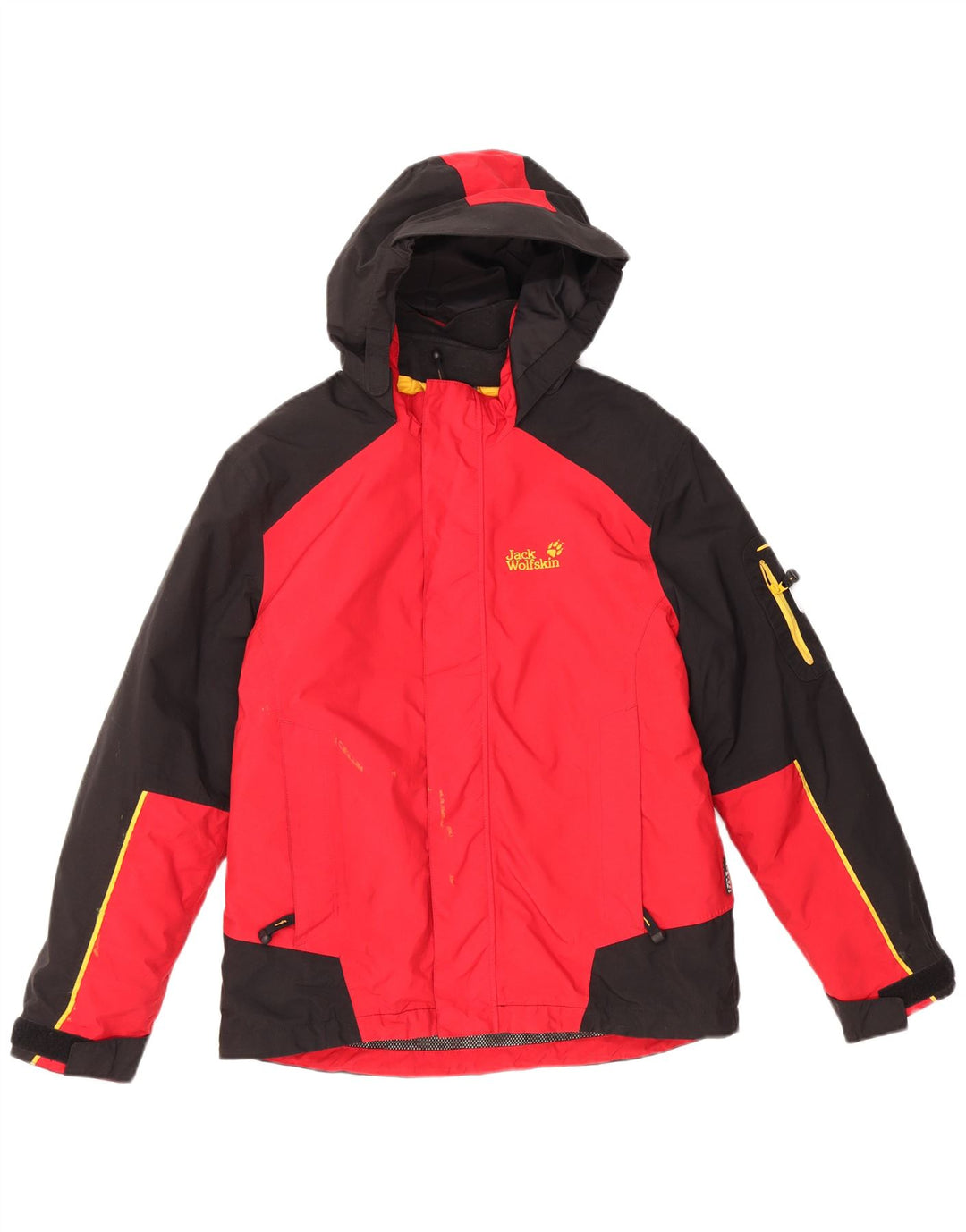 Jaqueta de chuva com capuz gráfico JACK WOLFSKIN para meninos 11-12 anos vermelho bloco colorido