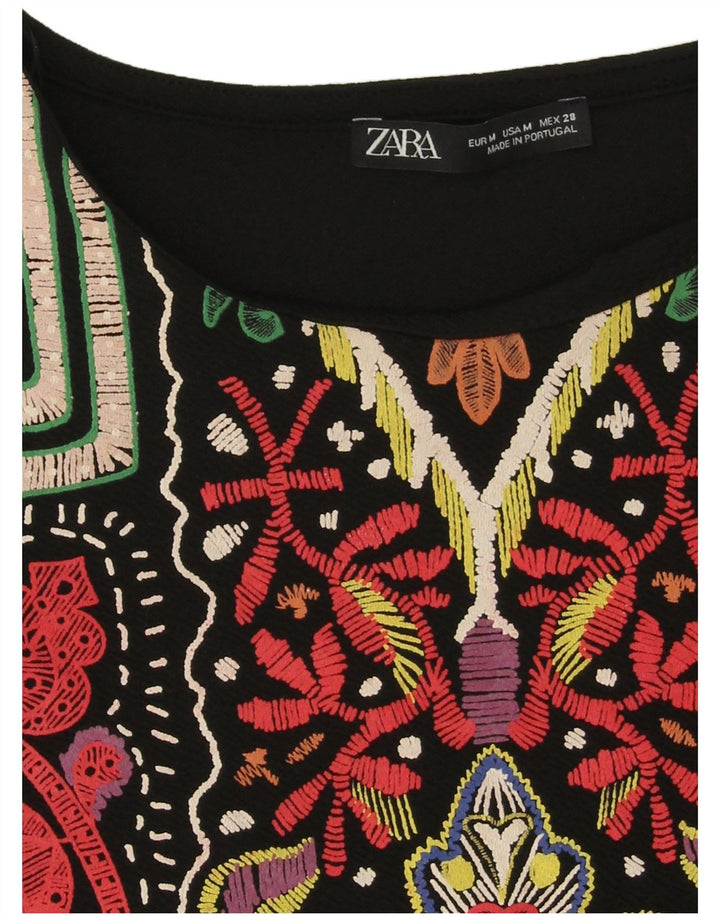 Vestido feminino Zara com padrão abstrato em mudança Reino Unido 14 médio preto