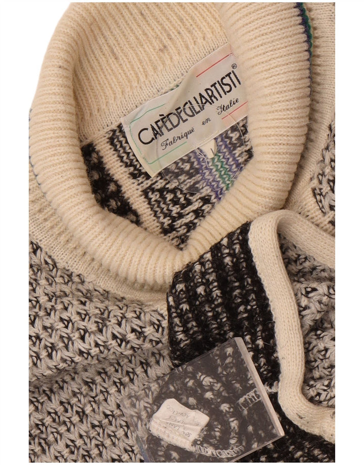 Suéter vintage masculino com gola redonda e lã geométrica grande cinza